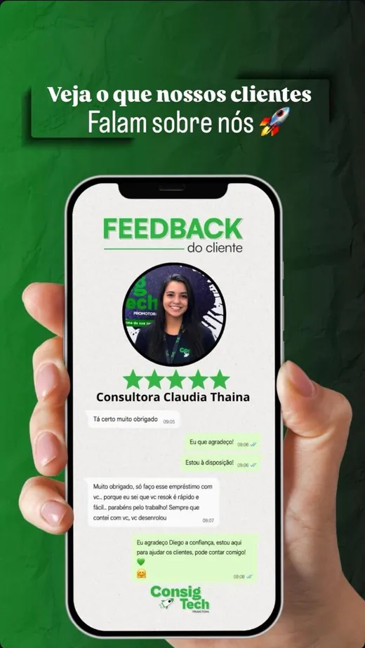 Print de feedback de cliente para a consultora Claudia Thaina