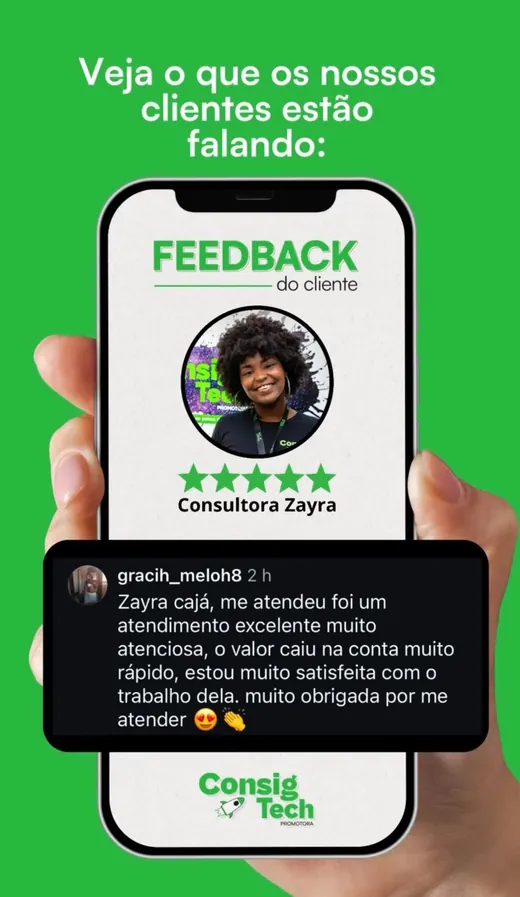 Print de feedback de cliente para a consultora Zayra